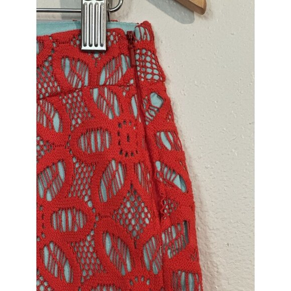 Judith March Women Red Floral Lace Overlay Teal Flat Front Chino 3.5” Shorts S - Picture 4 of 6